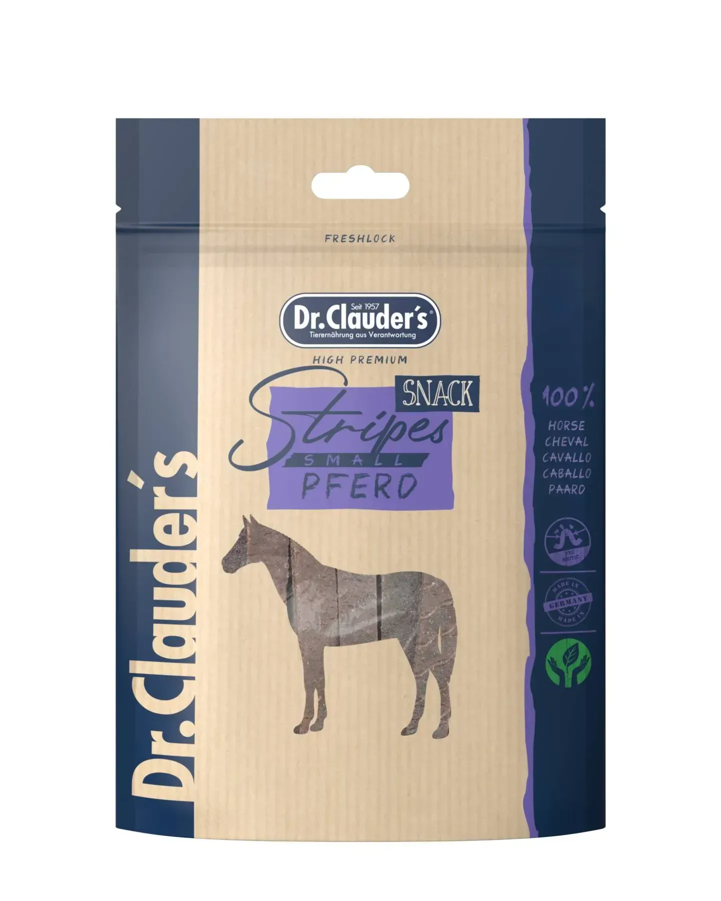 Ласощі беззернові Dr.Clauder’s (Клаудер) Dog & Cat Grain Free Horse Stripes Snack All Life Stages All Breeds для котів та собак будь-якого віку та всіх порід тренувальні стріпси з м’ясом конини 80 г (арт 33224680)