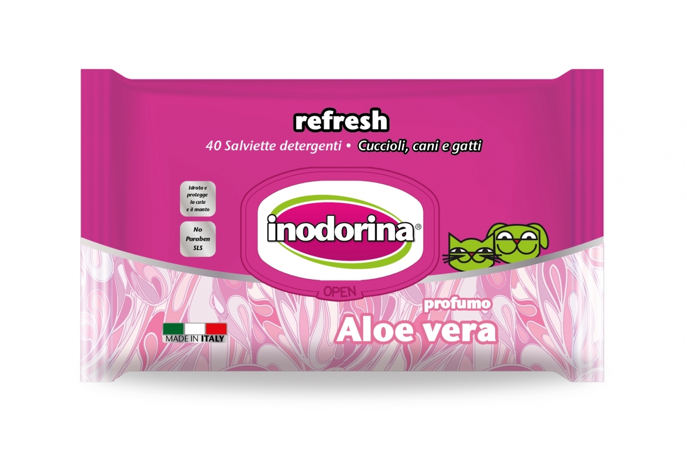Влажные салфетки Inodorina (Инодорина) Everyday Aloe Vera для всех типов шерсти для котов собак и кроликов с ароматом алоэ вера 40 шт (арт 230.0030.002)