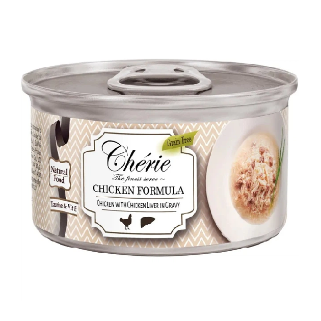 Влажный беззерновой корм Cherie (Чери) Cat Grain Free Chicken & Chicken Liver All Life Stages для котов всех возрастов с мясом курицы и куриной печенью 80 г (арт CHS19002)