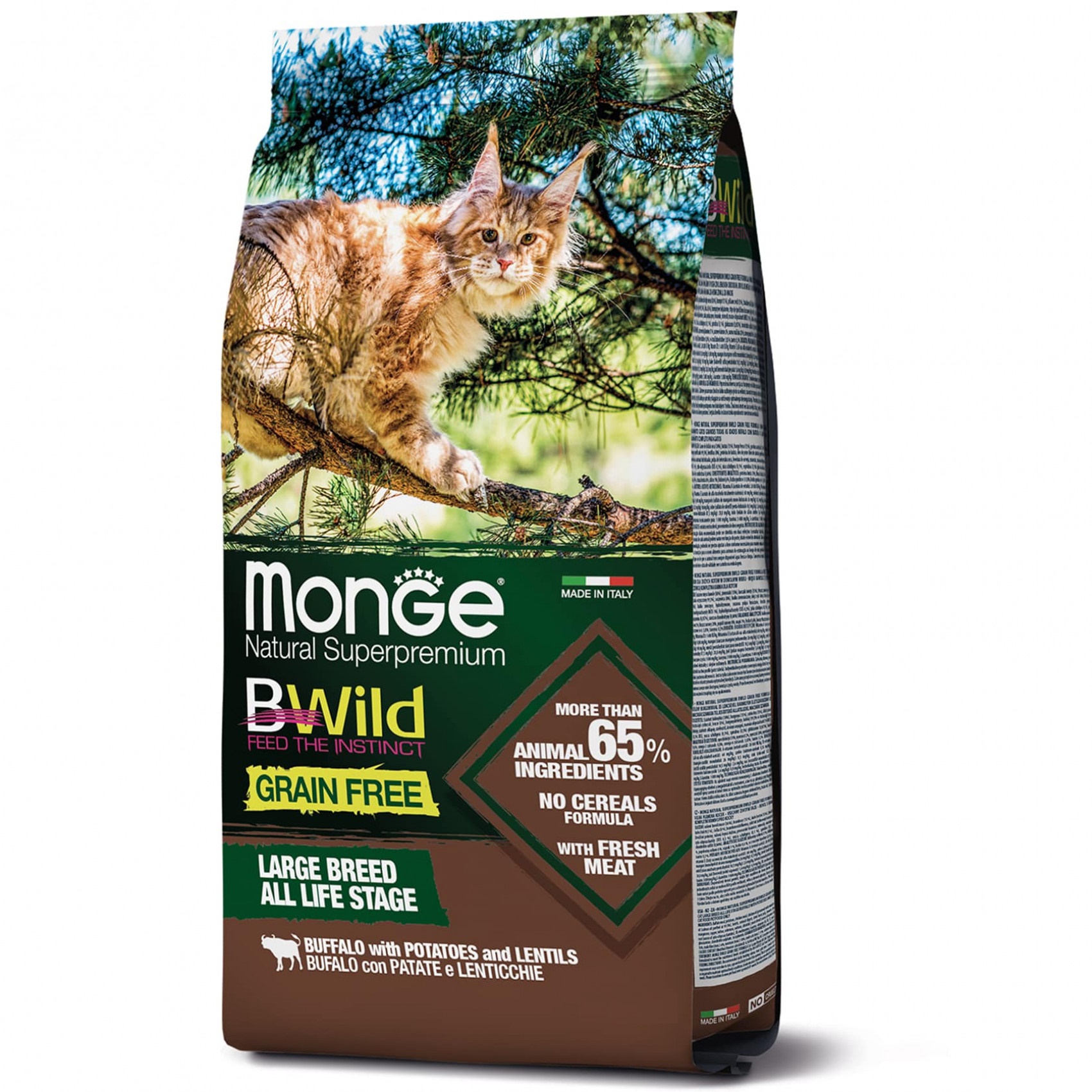Cухой беззерновой корм Monge (Монж) Bwild Cat Grain Free Buffalo All Life Stages Large для котов всех возрастов крупных пород с мясом буйвола 1.5 кг (арт 70012065) original1