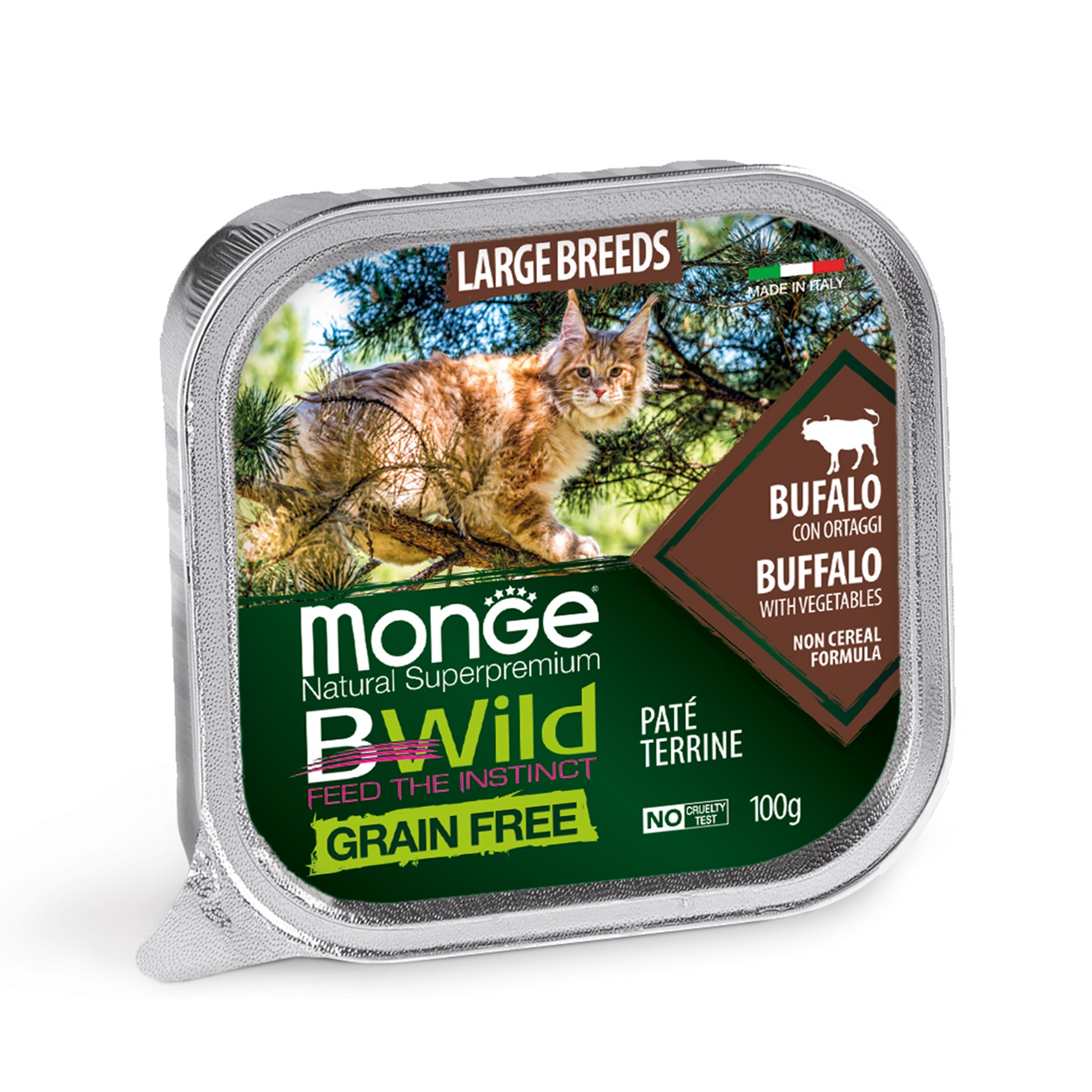 Влажный беззерновой корм Monge (Монж) Bwild Cat Grain Free Buffalo Pate All Life Stages Large для котов всех возрастов больших пород паштет с мясом буйвола 100 г (арт 70012850) original1