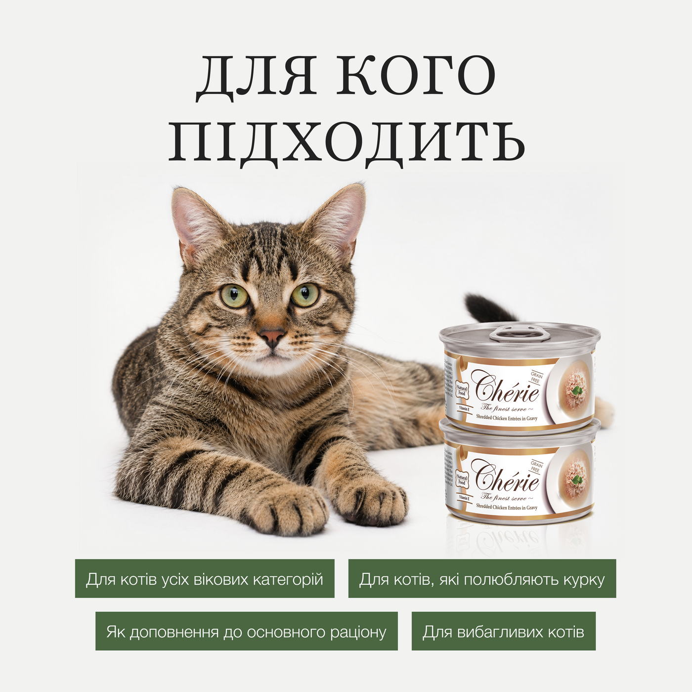 Вологий беззерновий корм Cherie (Чері) Cat Grain Free Chicken All Life Stages для котів будь-якого віку шматочки в соусі з м’ясом курки 80 г (арт CHS14303) original3