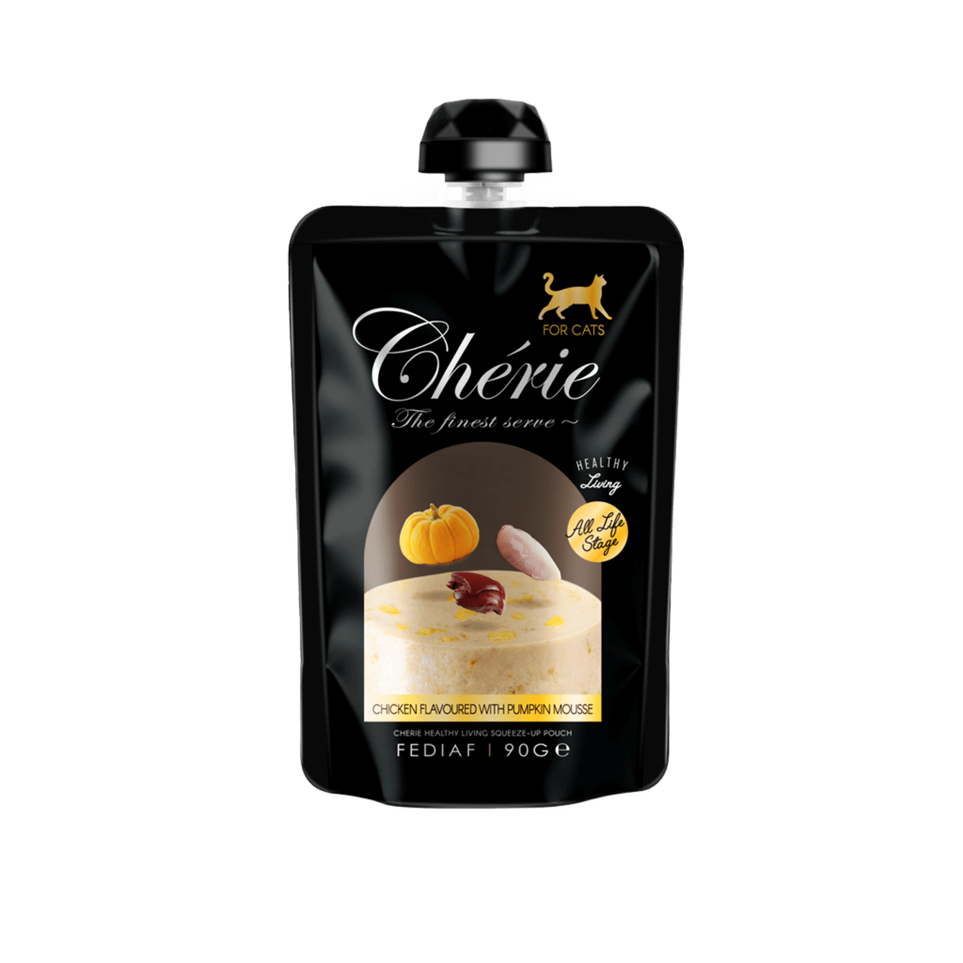 Влажный беззерновой корм Cherie (Чери) Cat Grain Free Chicken & Pumpkin Mousse All Life Stages для котов всех возрастов мусс с мясом курицы и тыквой 90 г (арт 05840) original1