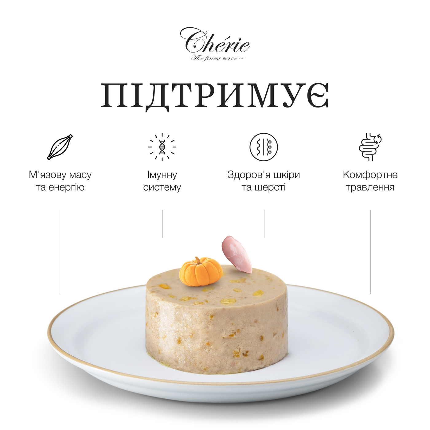 Влажный беззерновой корм Cherie (Чери) Cat Grain Free Chicken & Pumpkin Mousse All Life Stages для котов всех возрастов мусс с мясом курицы и тыквой 90 г (арт 05840) original5