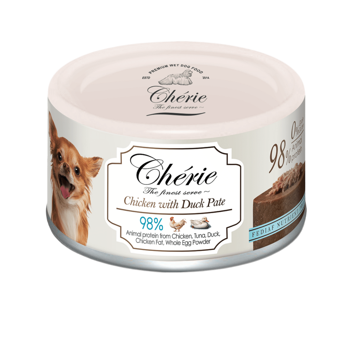 Влажный беззерновой корм Cherie (Чери) Dog Grain Free Chicken & Duck Pate All Life Stages All Breeds для собак всех возрастов и всех пород паштет с мясом курицы и утки 80 г (арт CHT24705) original1