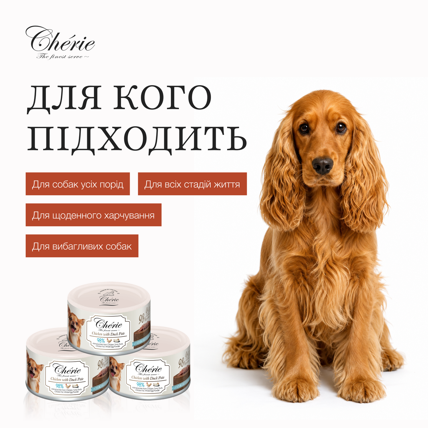 Влажный беззерновой корм Cherie (Чери) Dog Grain Free Chicken & Duck Pate All Life Stages All Breeds для собак всех возрастов и всех пород паштет с мясом курицы и утки 80 г (арт CHT24705) original2