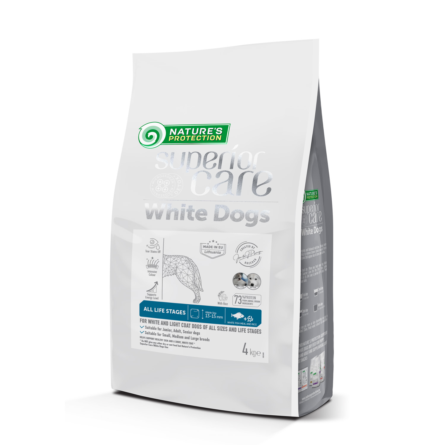 Сухий корм Nature’s Protection (Натур Протекшн) Superior Care Dog White Fish White Dogs All Life Stages All Breeds для собак будь-якого віку та усіх порід з білим забарвленням з м’ясом білої риби 4 кг (арт NPSC47590) original1