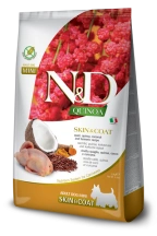 Сухий беззерновий корм Farmina (Фарміна) Dog N&D Quinoa Grain Free Quail & Coconut Skin & Coat Adult Mini для дорослих собак дрібних порід для здоров’я шкіри та шерсті з м’ясом перепілки, кокосом і куркумою 2.5 кг (арт 168047)