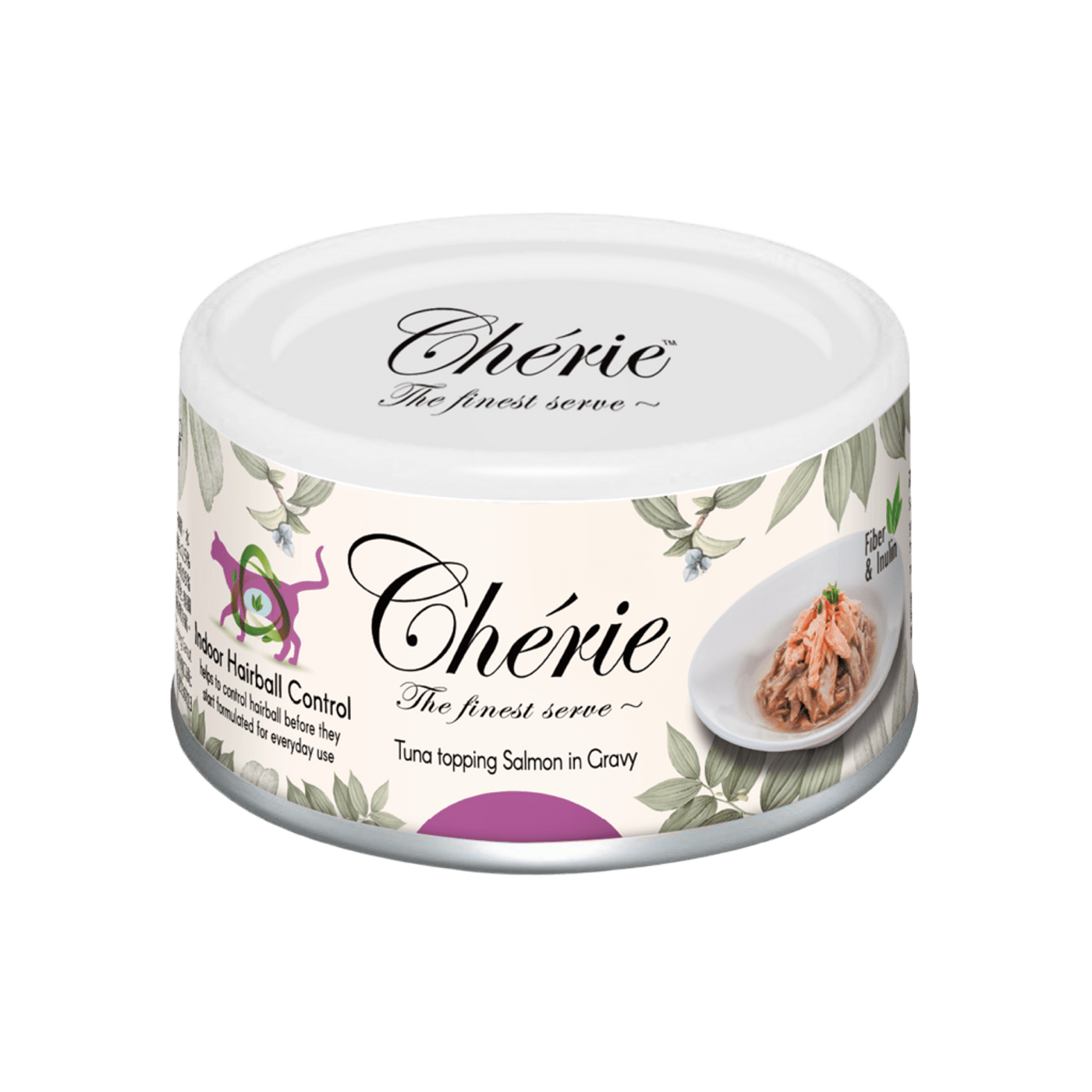 Вологий беззерновий корм Cherie (Чері) Cat Grain Free Tuna & Salmon Hairball All Life Stages для котів будь-якого віку для виведення грудок шерсті шматочки в соусі з м’ясом тунця та лосося 80 г (арт CHT17004) original1