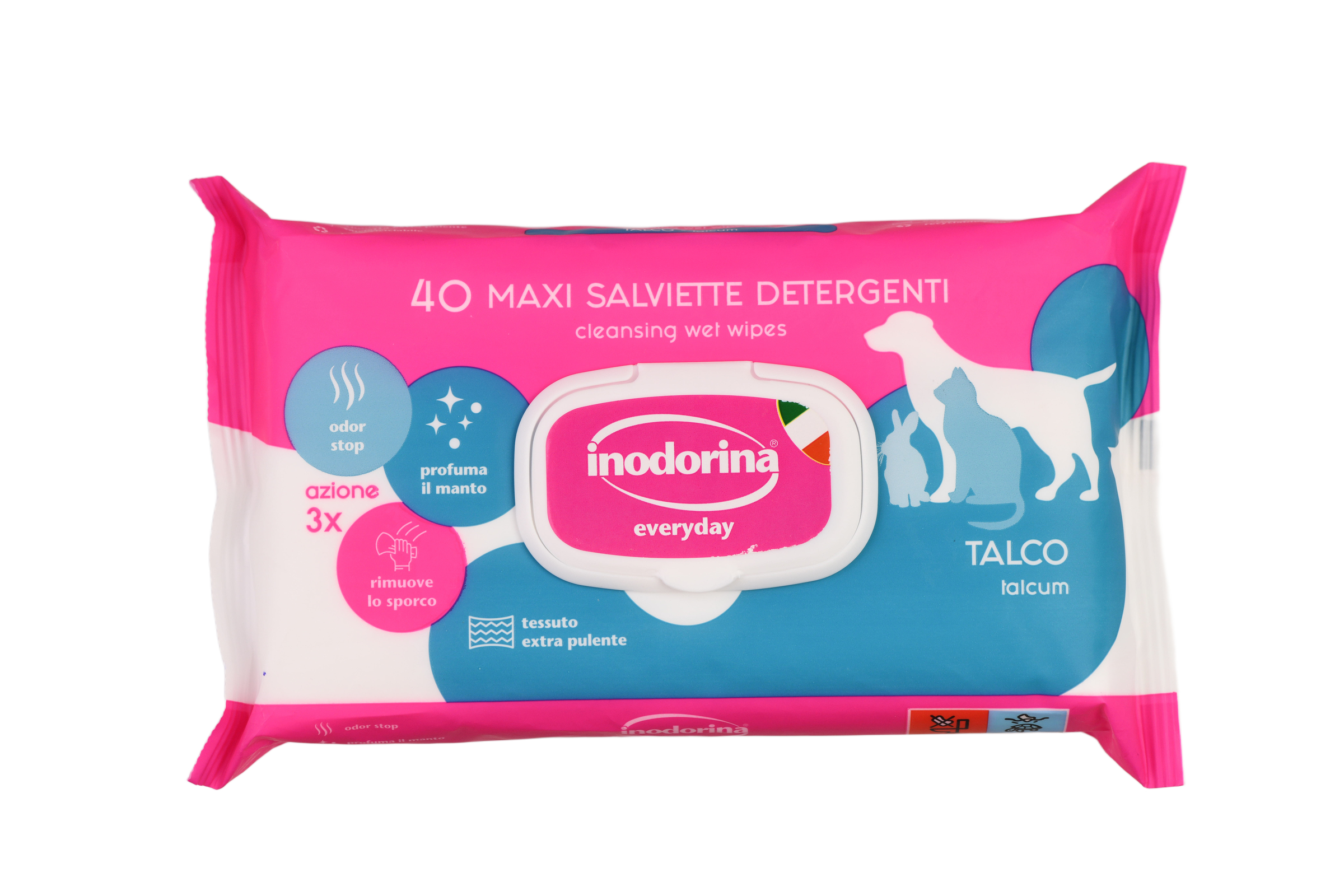 Влажные салфетки Inodorina (Инодорина) Everyday Talco для всех типов шерсти кошек, собак и грызунов с ароматом талька 40 шт (арт 230.0030.006)