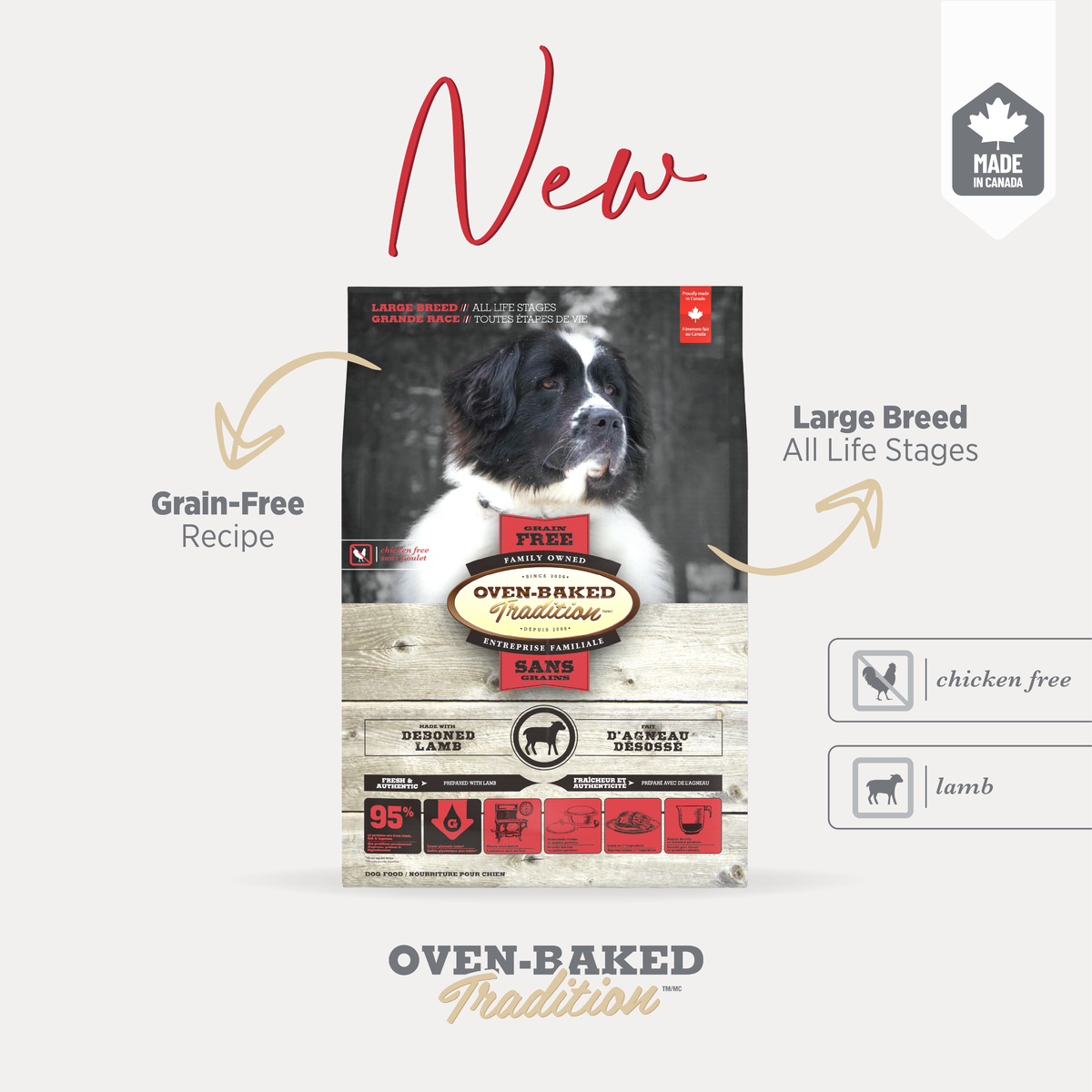 Сухой беззерновой корм Oven-Baked (Овен-Бэйкд) Tradition Dog Grain Free Lamb All Life Stages Maxi & Giant для собак всех возрастов больших и гигантских пород с мясом ягнёнка 2.27 кг (арт 9823-5) original2